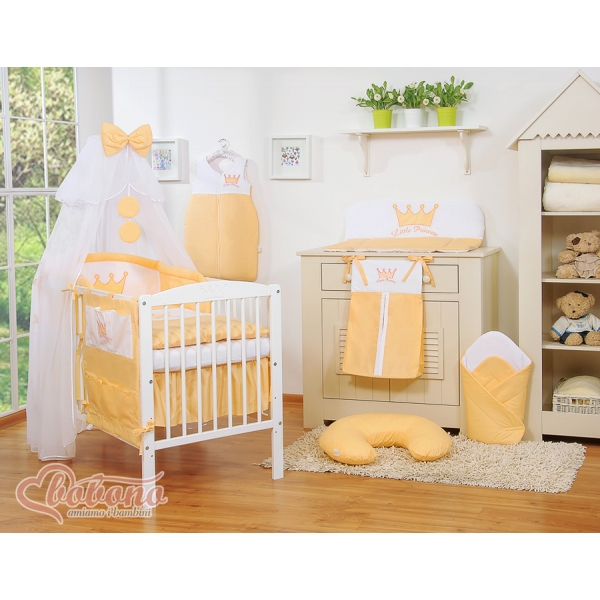 Für Kinderbett Bettwäsche Set 7-tlg mit Moskitonetz - Little Prince/Princess pfirsich