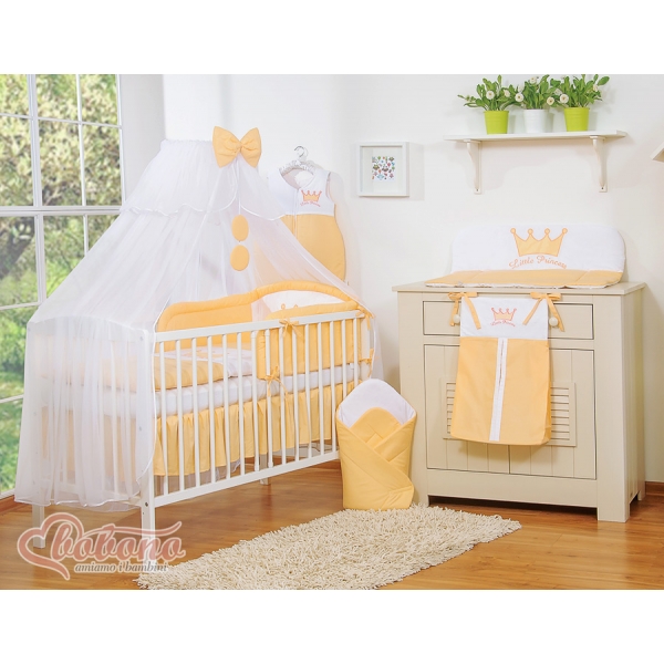 Für Kinderbett Bettwäsche Set 7-tlg mit Moskitonetz - Little Prince/Princess pfirsich