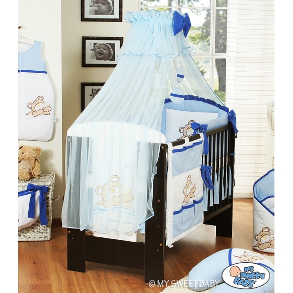 Kinderbett Bettwäsche Set 7-tlg mit Moskitonetz (S60) - Teddy Bär Barnaba blau