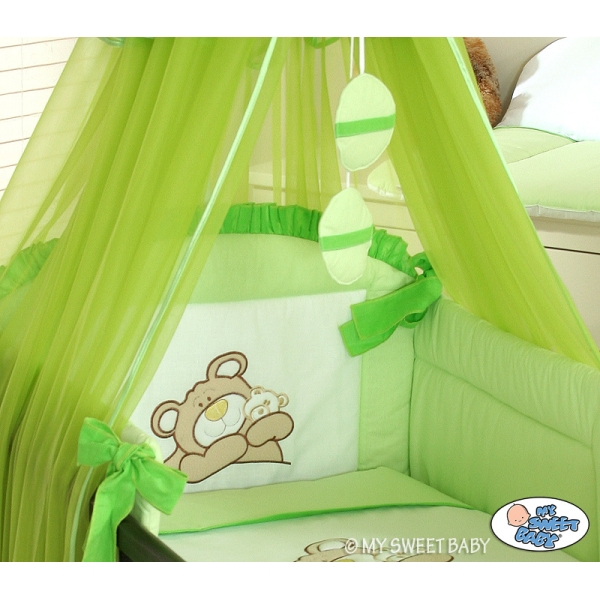 Kinderbett Bettwäsche Set 7-tlg mit Moskitonetz (S60) - Teddy Bär Barnaba grün