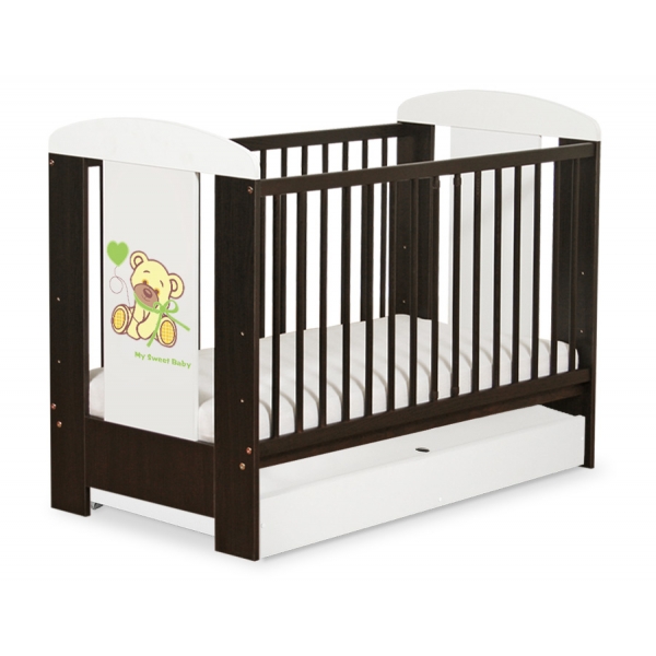 Kinderbett mit Schublade STANDARD 120x60cm Bär mit Schleife creme