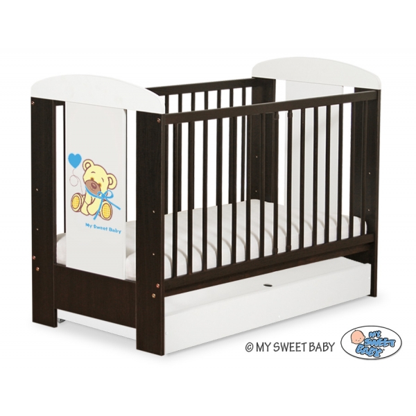 Kinderbett mit Schublade STANDARD 120x60cm Bär mit Schleife creme