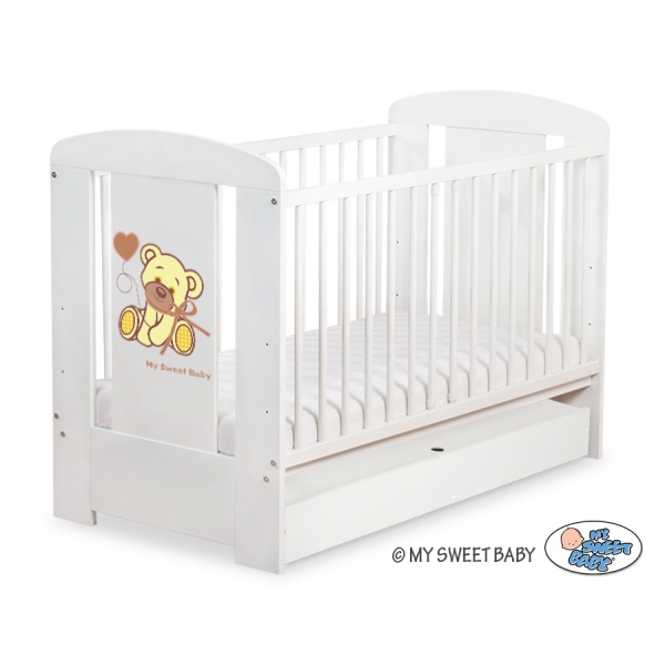 Kinderbett mit Schublade STANDARD 120x60cm Bär mit Schleife creme