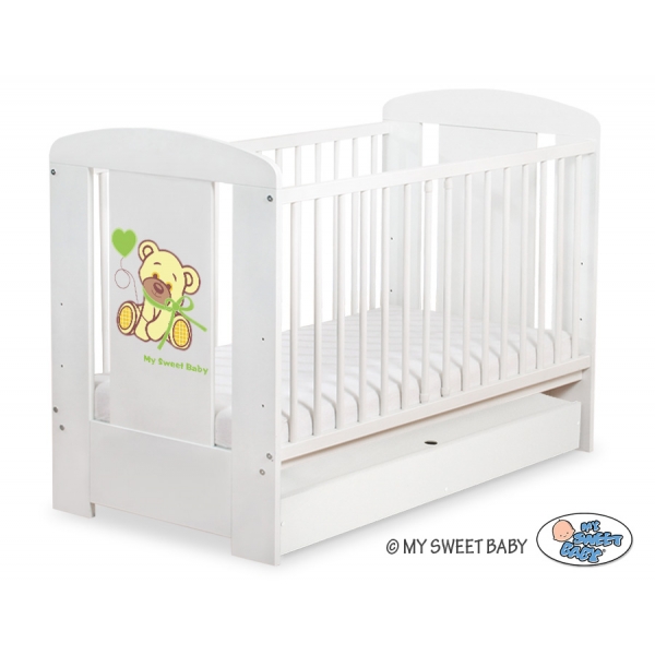 Kinderbett mit Schublade STANDARD 120x60cm Bär mit Schleife creme