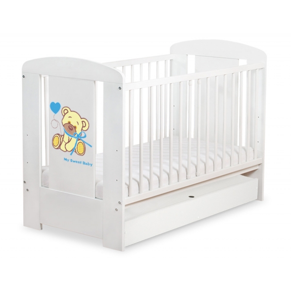 Kinderbett mit Schublade STANDARD 120x60cm Bär mit Schleife creme