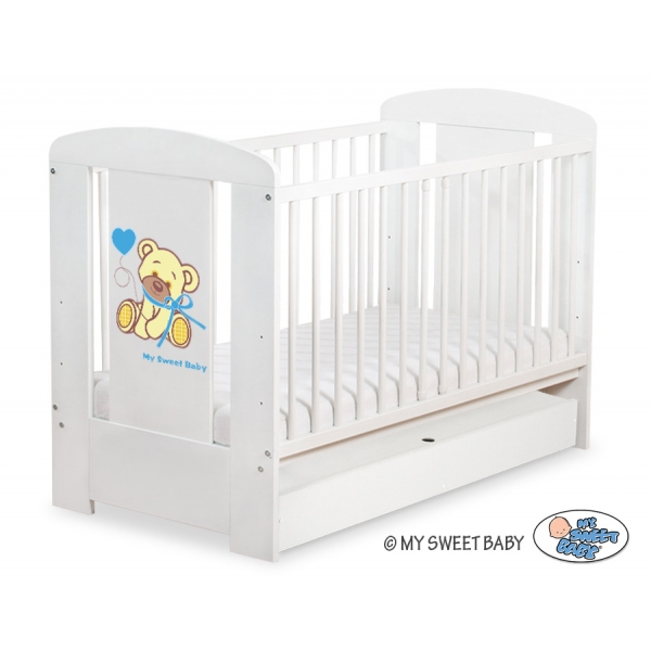 Kinderbett mit Schublade STANDARD 120x60cm Bär mit Schleife creme