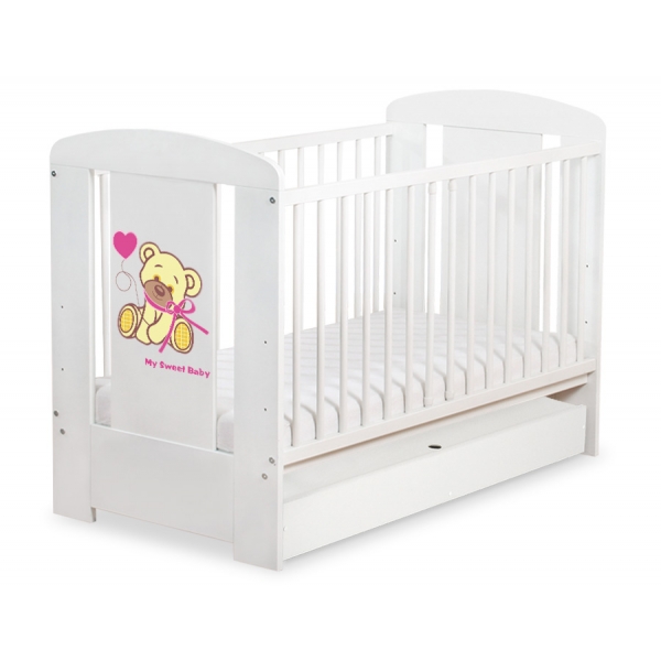 Kinderbett mit Schublade STANDARD 120x60cm Bär mit Schleife creme