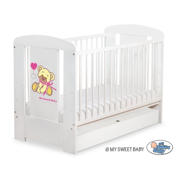 Kinderbett mit Schublade STANDARD 120x60cm Bär mit Schleife creme