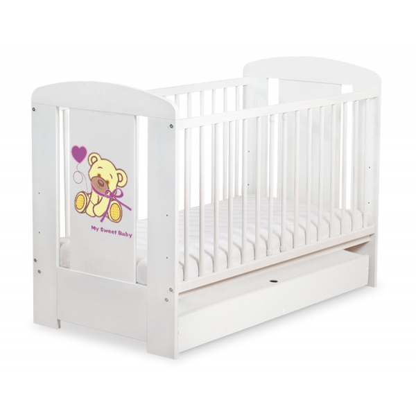 Kinderbett mit Schublade STANDARD 120x60cm Bär mit Schleife creme