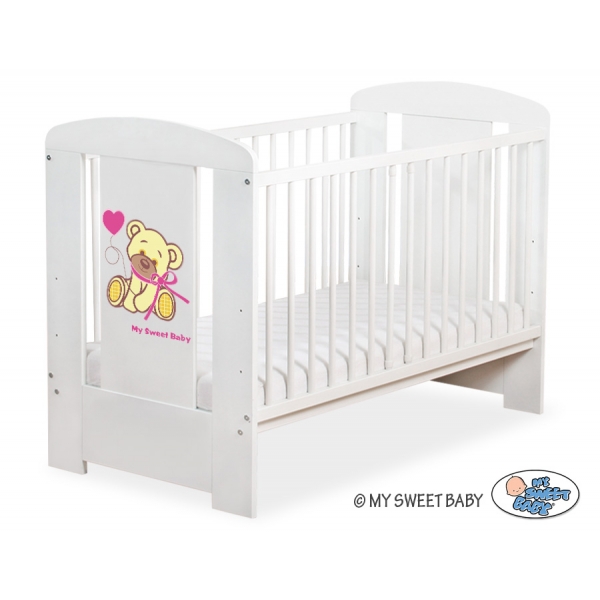 Kinderbett Weiß 120x60cm Bär mit Schleife rosa nr 5004-07-324