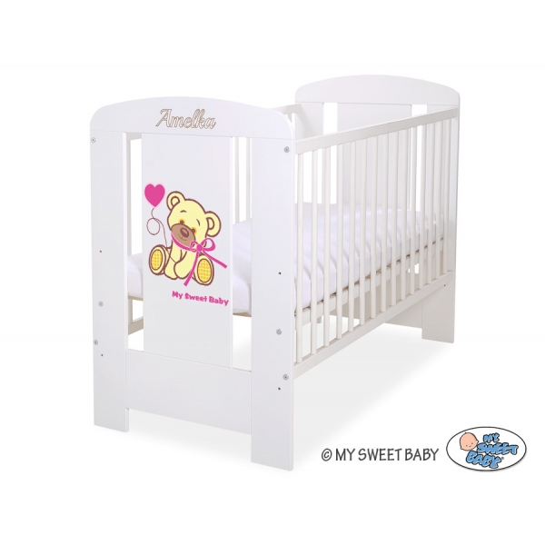 Kinderbett Weiß 120x60cm Bär mit Schleife rosa nr 5004-07-324