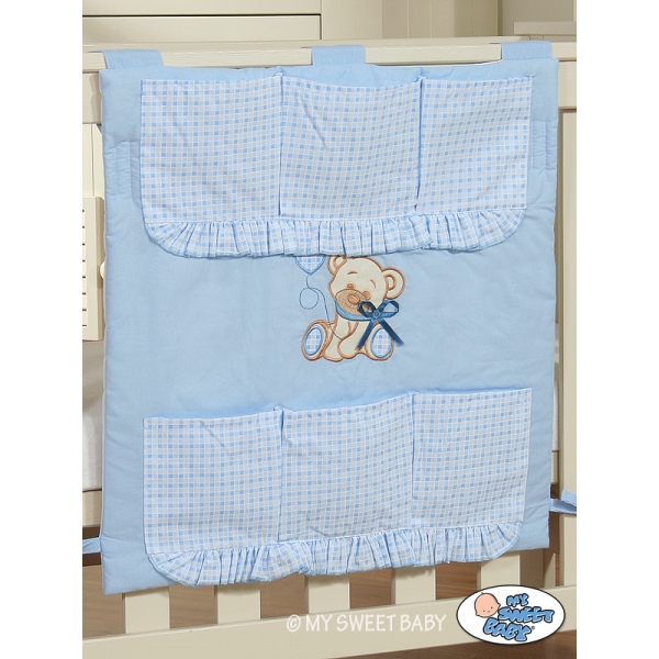 Kinderbetttasche - Bär mit Schleife blau
