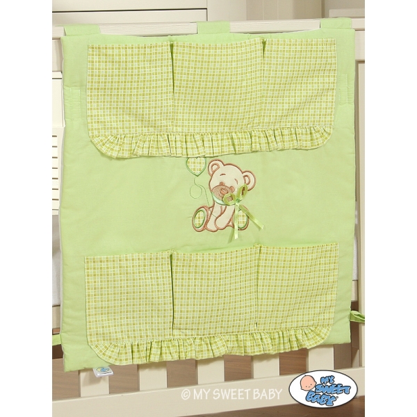 Kinderbetttasche - Bär mit Schleife grün