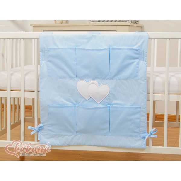 Kinderbetttasche - Hängende Herzen blau gestreift