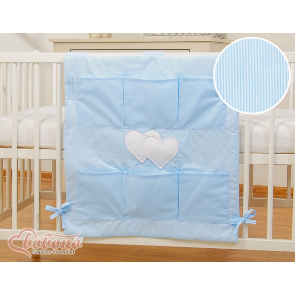 Kinderbetttasche - Hängende Herzen blau gestreift