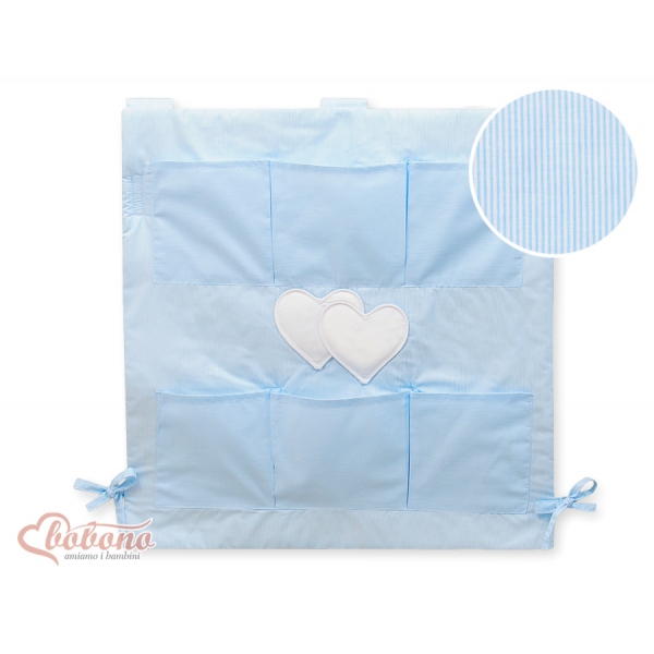 Kinderbetttasche - Hängende Herzen blau gestreift