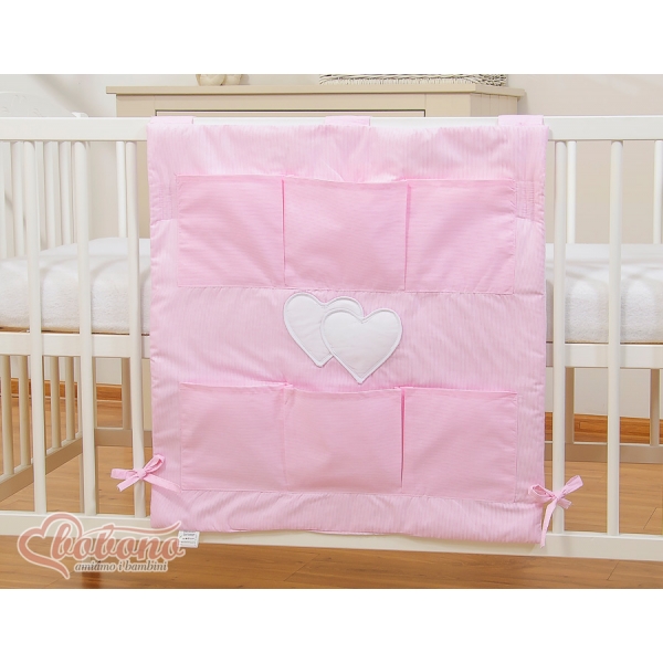 Kinderbetttasche - Hängende Herzen rosa gestreift