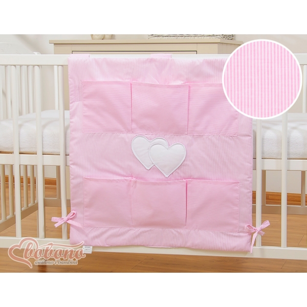 Kinderbetttasche - Hängende Herzen rosa gestreift
