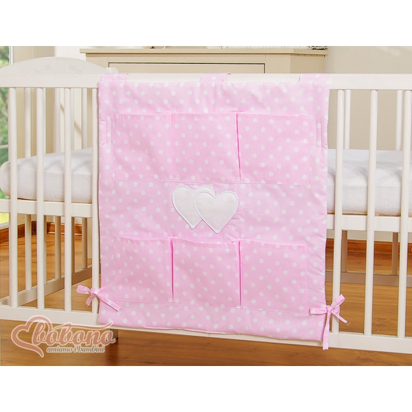 Kinderbetttasche - Hängende Herzen Rosa - Punkmuster