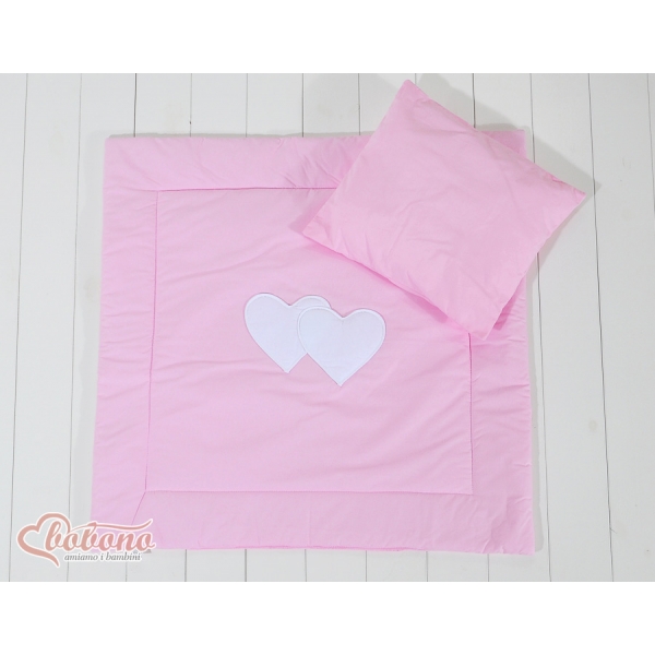 Kinderwagen Set 2tlg Decke und  Kissen - Hängende Herzen rosa
