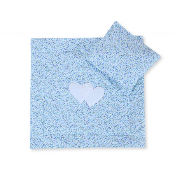 Kinderwagen Set 2tlg - Hängende Herzen blaue Blümchen