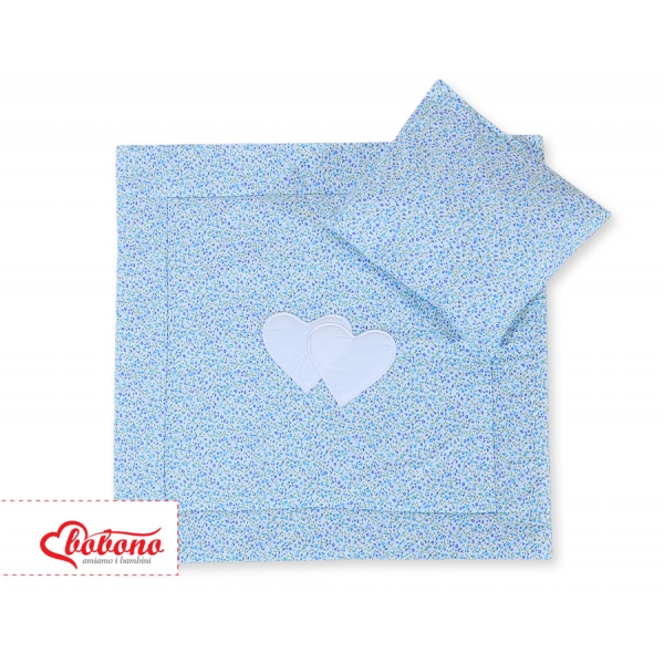 Kinderwagen Set 2tlg - Hängende Herzen blaue Blümchen