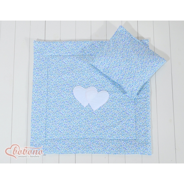 Kinderwagen Set 2tlg - Hängende Herzen blaue Blümchen