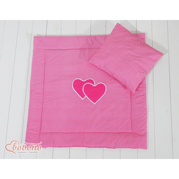 Kinderwagen Set 2tlg - Hängende Herzen dunkel rosa kariert