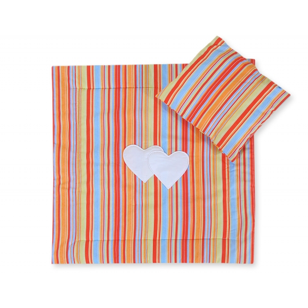 Kinderwagen Set 2tlg - Hängende Herzen orange gestreift
