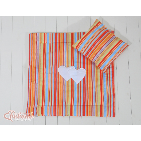 Kinderwagen Set 2tlg - Hängende Herzen orange gestreift