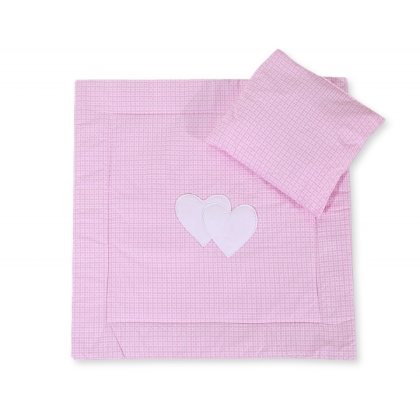 Kinderwagen Set 2tlg - Hängende Herzen rosa kariert