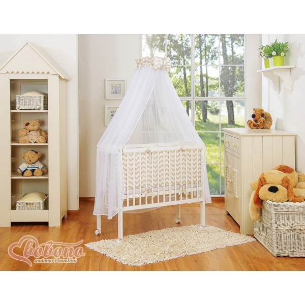 Komplett  Beistellbett FABIO mit Matratze und Bettwäsche Set - Basic Chevron beige