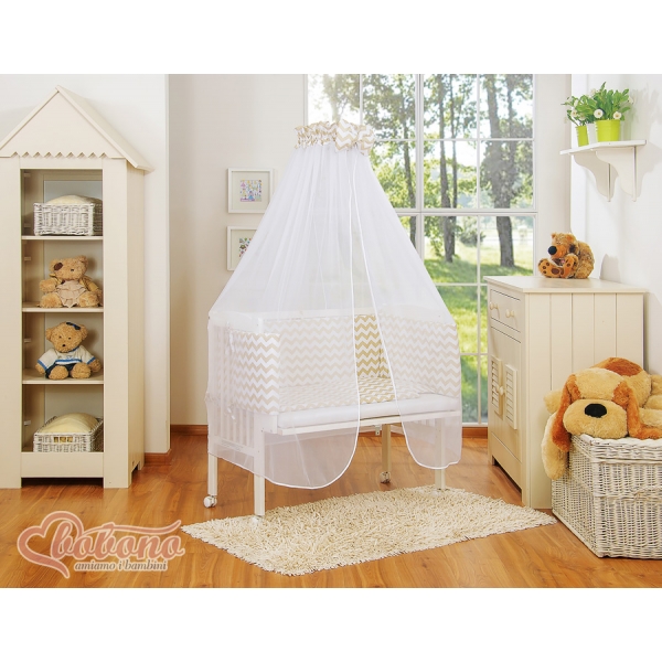 Komplett  Beistellbett FABIO mit Matratze und Bettwäsche Set - Basic Chevron beige