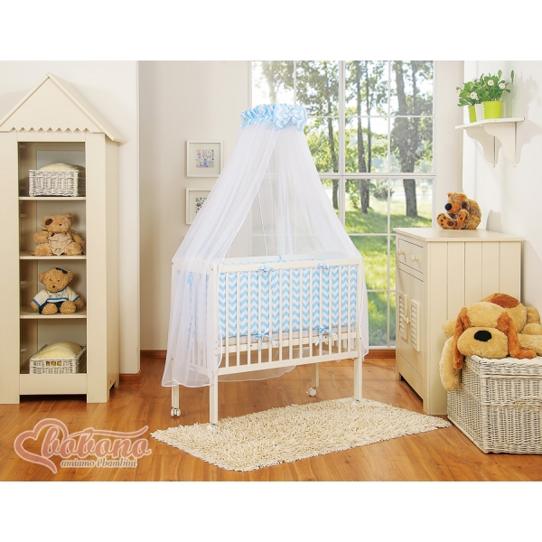 Komplett Beistellbett FABIO mit Matratze und Bettwäsche Set - Basic chevron blau