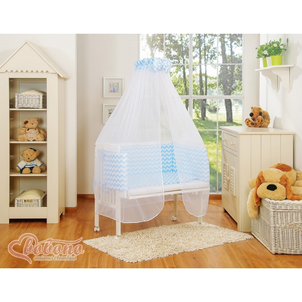 Komplett Beistellbett FABIO mit Matratze und Bettwäsche Set - Basic chevron blau