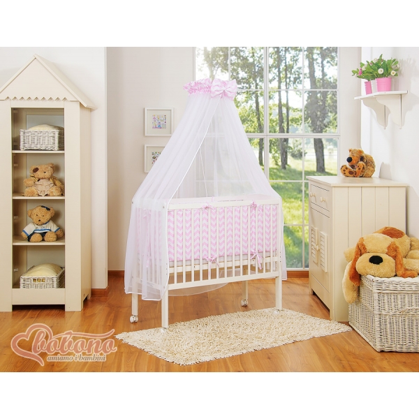 Komplett  Beistellbett FABIO mit Matratze und Bettwäsche Set - Basic Chevron rosa