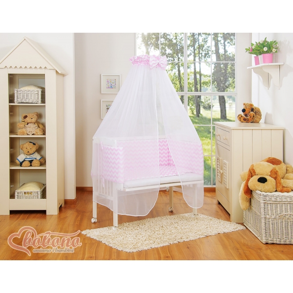 Komplett  Beistellbett FABIO mit Matratze und Bettwäsche Set - Basic Chevron rosa