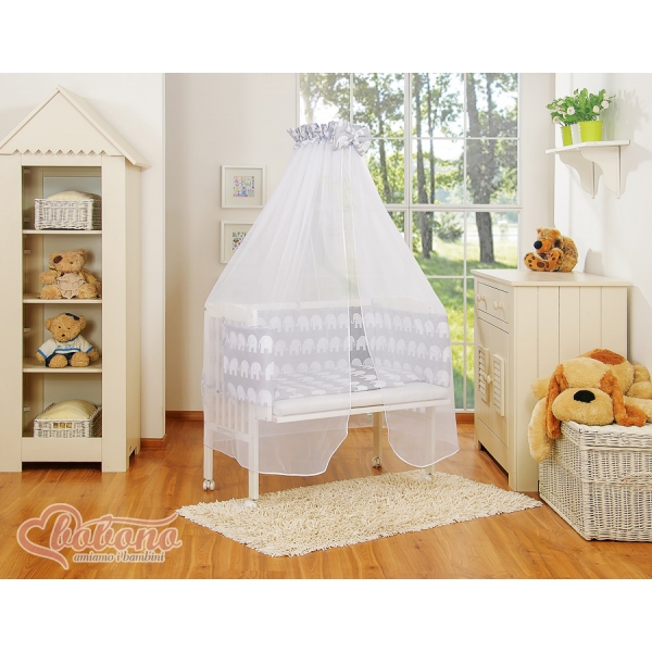 Komplett  Beistellbett FABIO mit Matratze und Bettwäsche Set - Basic Elefanten grau