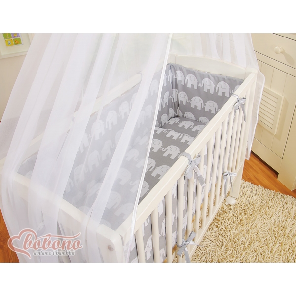 Komplett  Beistellbett FABIO mit Matratze und Bettwäsche Set - Basic Elefanten grau