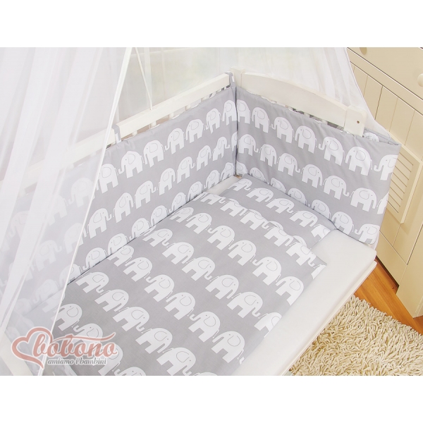 Komplett  Beistellbett FABIO mit Matratze und Bettwäsche Set - Basic Elefanten grau
