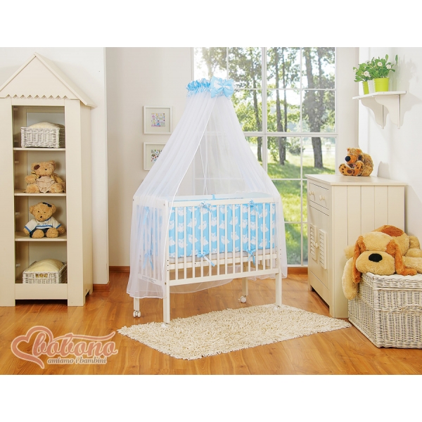 Komplett Beistellbett FABIO mit Matratze und Bettwäsche Set - Basic Eulen blau