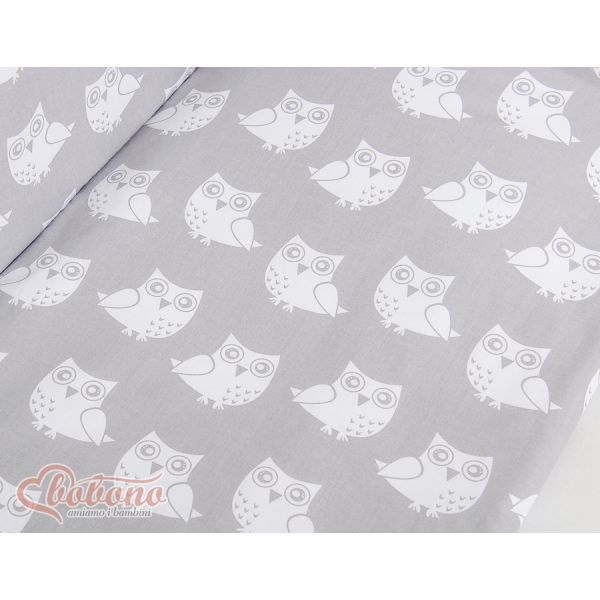 Komplett Beistellbett FABIO mit Matratze und Bettwäsche Set - Basic Eulen grau