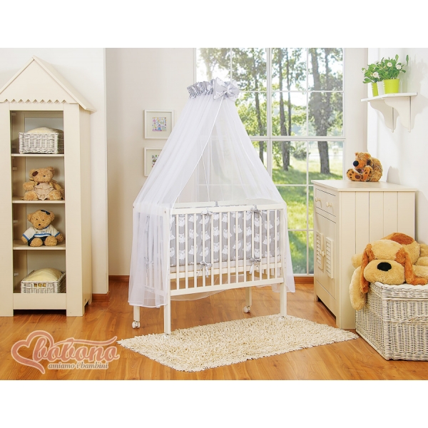 Komplett Beistellbett FABIO mit Matratze und Bettwäsche Set - Basic Eulen grau