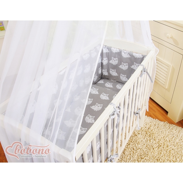 Komplett Beistellbett FABIO mit Matratze und Bettwäsche Set - Basic Eulen grau