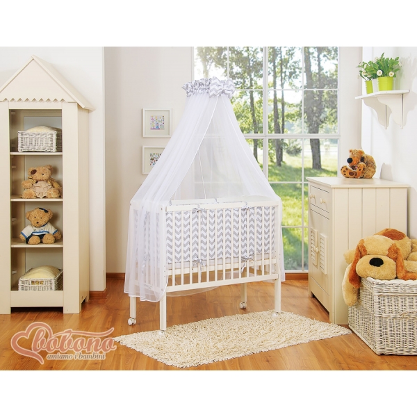 Komplett Beistellbett FABIO mit Matratze und Bettwäsche Set - Basic Zick-Zack - grau