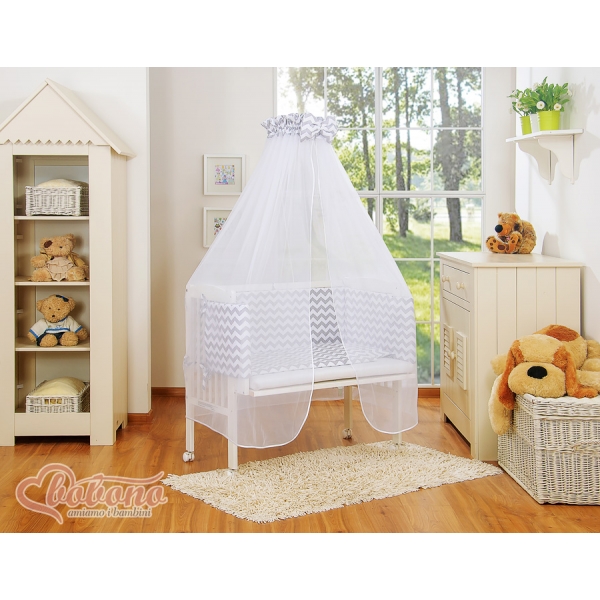 Komplett Beistellbett FABIO mit Matratze und Bettwäsche Set - Basic Zick-Zack - grau