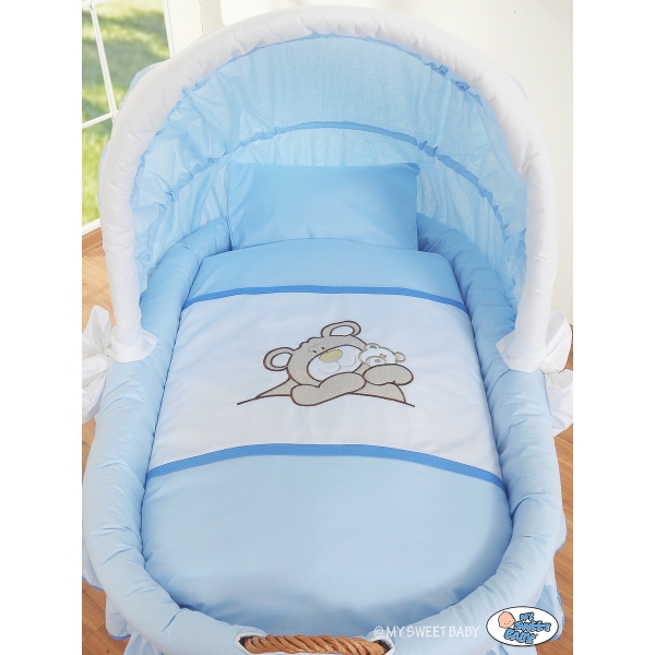 Komplett Bollerwagen mit Bettwäsche für Baby mit Haube - Teddy Bär Branaba blau