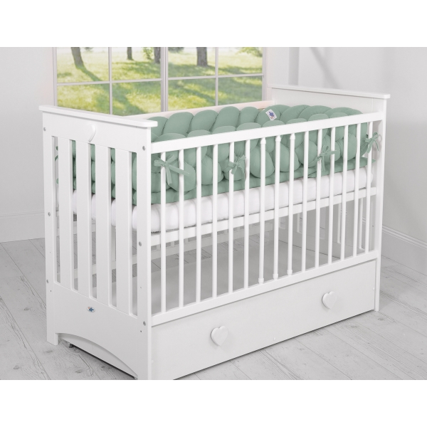 Kopfschutz Geflochten für Babybett XXL- weißgrün pastellgrün