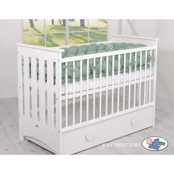 Kopfschutz Geflochten für Babybett XXL- weißgrün pastellgrün
