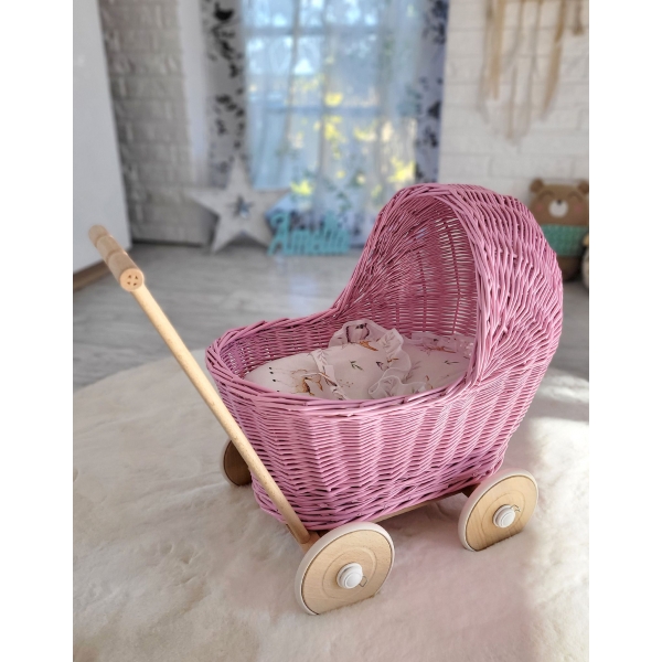 Korbpuppenwagen - pink
